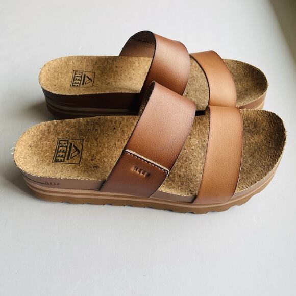 REEF Cushion Vista Hi Platform Sandal Brown Summer Boho Hippie Comfort Slip On-8 - Picture 1 of 8